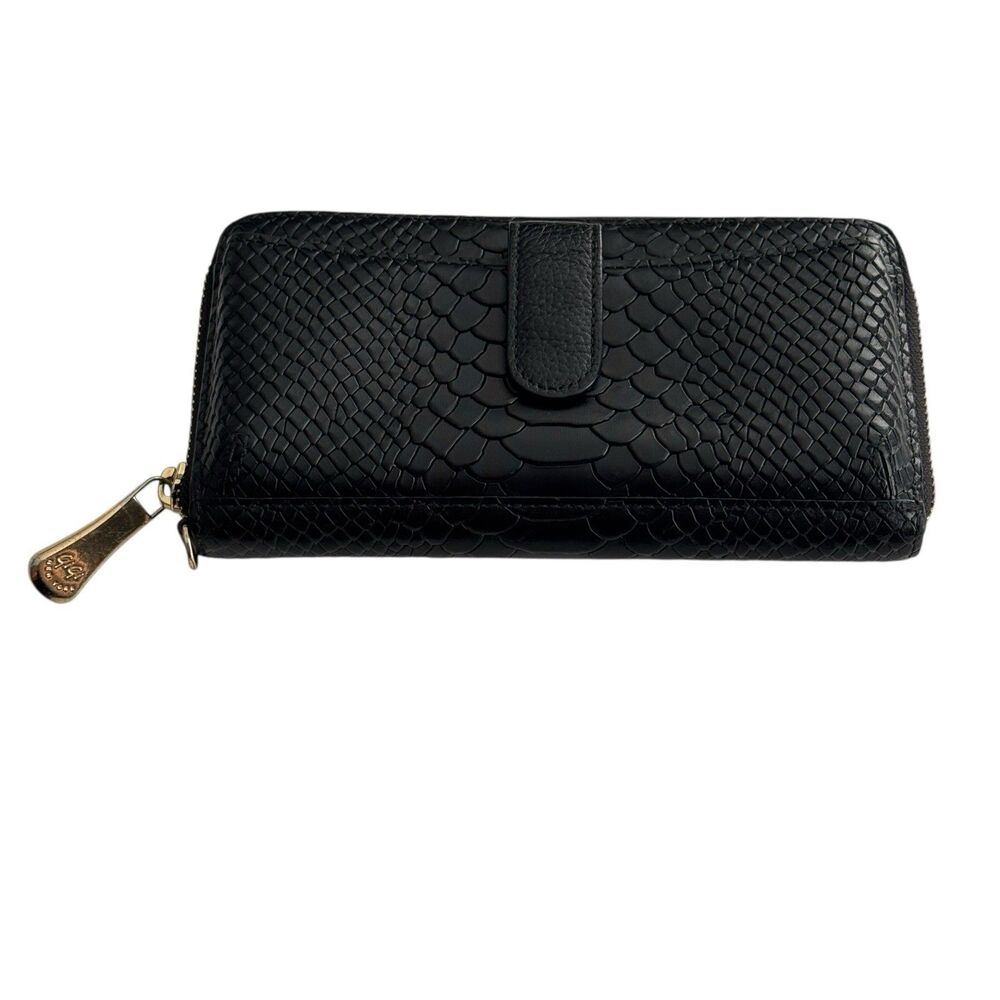 GiGi New York City Phone Wallet Black Python Leather Zip Around $215 - Picture 2 of 6